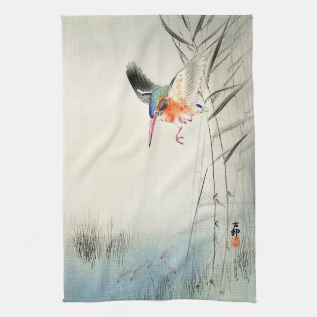 Kingfisher Jagd - Ohara Koson -  Geschirrtuch (Vertikal)