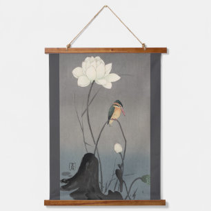 Kingfisher on Lotus, Koson, Ukiyo-e Wandteppich Mit Holzrahmen