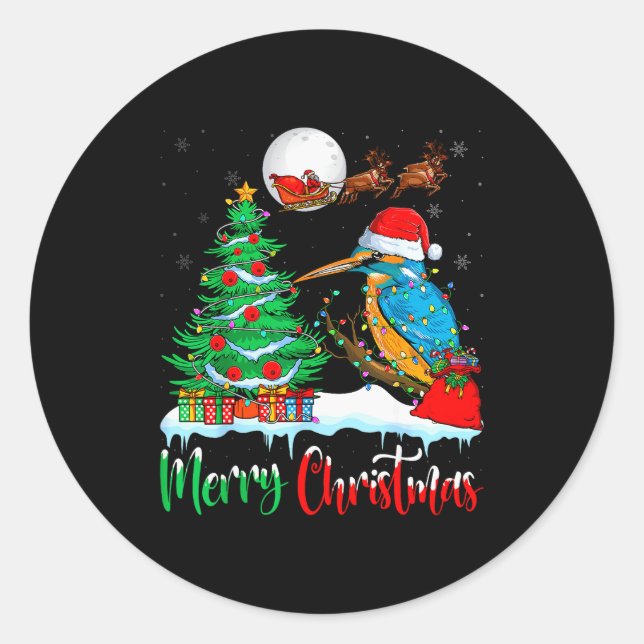 Kingfisher Santa Hat Xmas Tree Merry Christmas Kin Runder Aufkleber (Vorderseite)