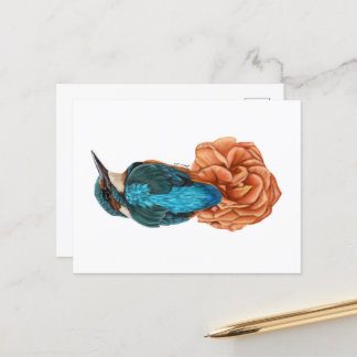 Kingfisher sur carte postale à fleurs