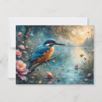 Kingfisher über Wasser-Rosa-Blume