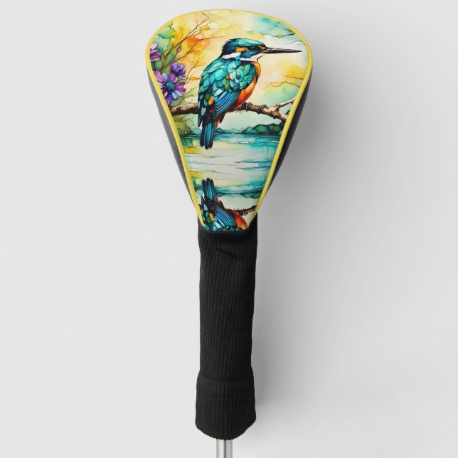 Kingfisher über Wildblumen Golf Headcover (Vorderseite)