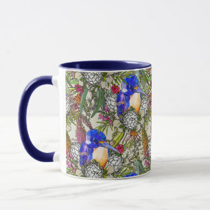 Kingfisher und einheimische australische Blume Tasse