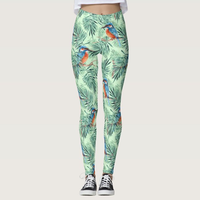 Kingfisher Vögel und Blätter Leggings (Vorderseite)