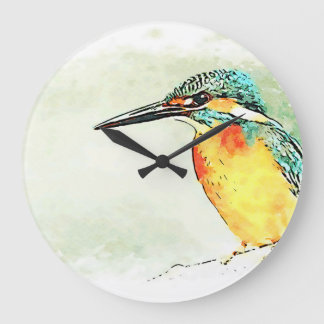 Kingfisher Watching Große Wanduhr