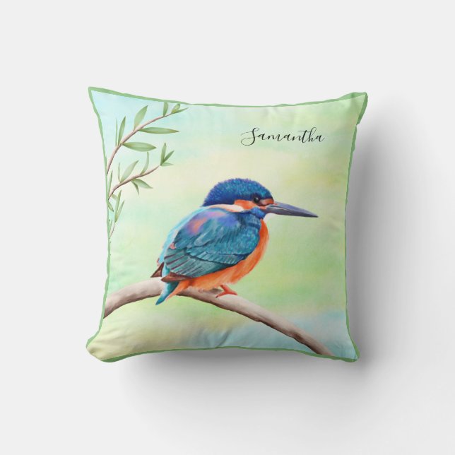 Kingfisher Watercolor Blue Orange Bird Kissen (Vorderseite)