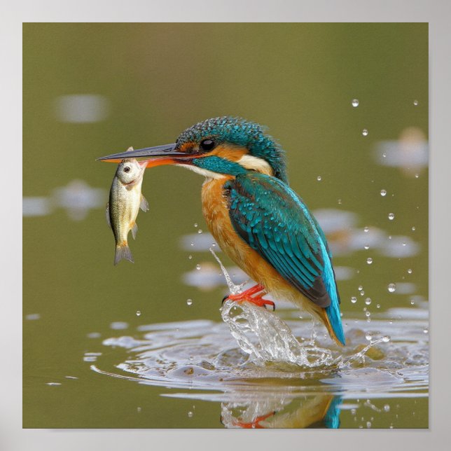 Kingfisher's Success - Bird with Fresh Fish Catch Poster (Vorne)