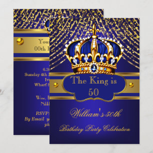 Kingl Blue Gold Verzierte Kronen Geburtstagsparty Einladung