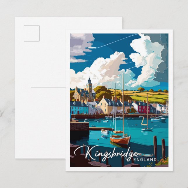 Kingsbridge England Vintage Travel Illustration Postkarte (Vorne/Hinten)