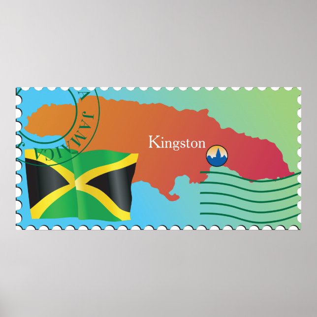 Kingston Jamaica Karte und Flagge Poster (Vorne)