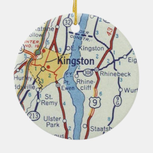 Kingston NY Vintag Map Keramik Ornament (Hinten)