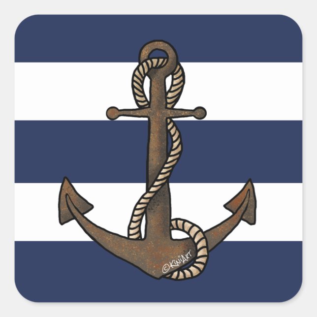 KiniArt Anchor Nautical Square Sticker (Vorderseite)