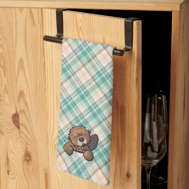 KiniArt Beaver on Marina Kariert Kitchen Handtuch (Drittel gefaltet)
