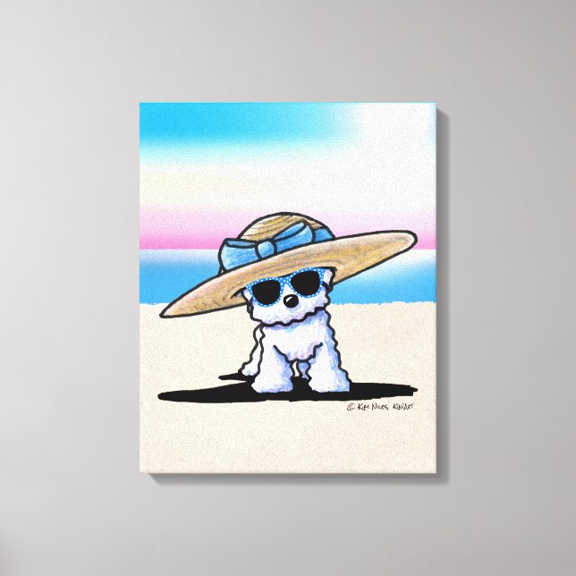KiniArt Bichon Frise Dog Beach Leinwanddruck (Vorderseite)