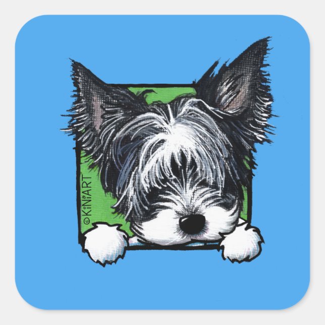 KiniArt Biewer Yorkie Large Square Sticker (Vorderseite)