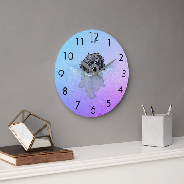 KiniArt Black Goldendoodle Large Clock Große Wanduhr (Büro)