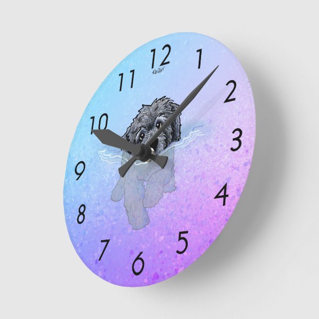 KiniArt Black Goldendoodle Large Clock Runde Wanduhr (Winkel)