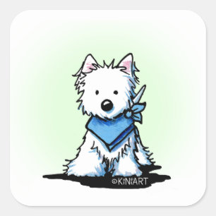 KiniArt Blue Bandana Westie Quadratischer Aufkleber