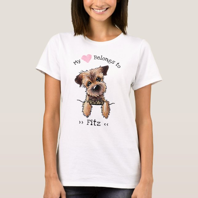KiniArt Border Terrier MY HEART BELONGS T-Shirt (Vorderseite)