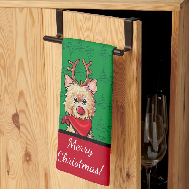 KiniArt Cairn Rentier Weihnachten Geschirrtuch (Drittel gefaltet)