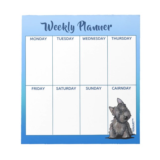 KiniArt Cairn Terrier Weekly Planer Notepad Notizblock (Vorderseite)