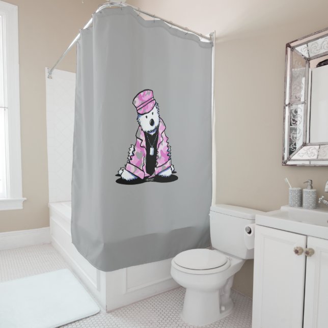 KiniArt Camo rose Westies Douche rideau (En situation)