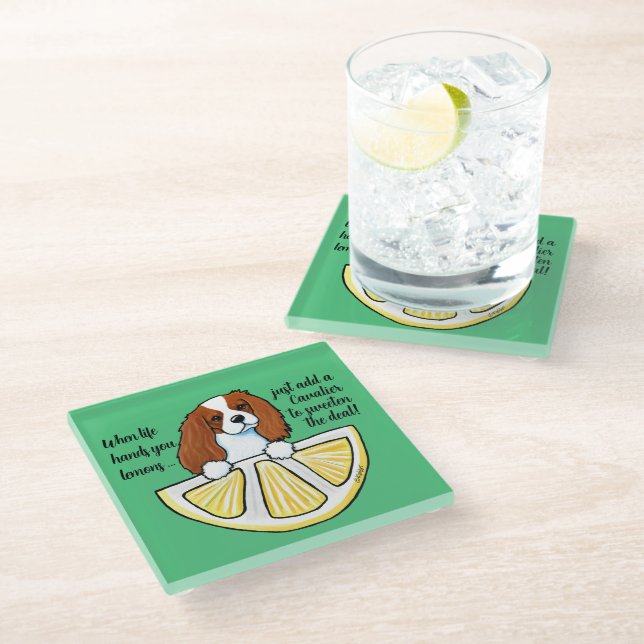 KiniArt Cavalier Life Lemons Glass Untersetzer (Schrägansicht)