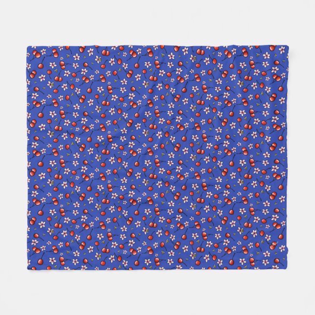 KiniArt Cherries Cherry Blossom Fleece Blanket (Vorderseite (Horizontal))
