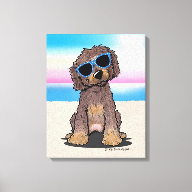 KiniArt Chocolate Doodle Dog Beach Leinwanddruck (Vorderseite)