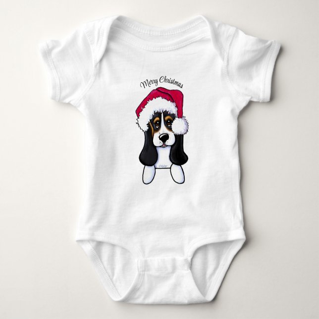 KiniArt Christmas Basset Hound Baby Strampler (Vorderseite)