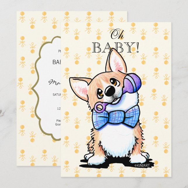 KiniArt Corgi Baby Shower Invitations (Devant / Derrière)