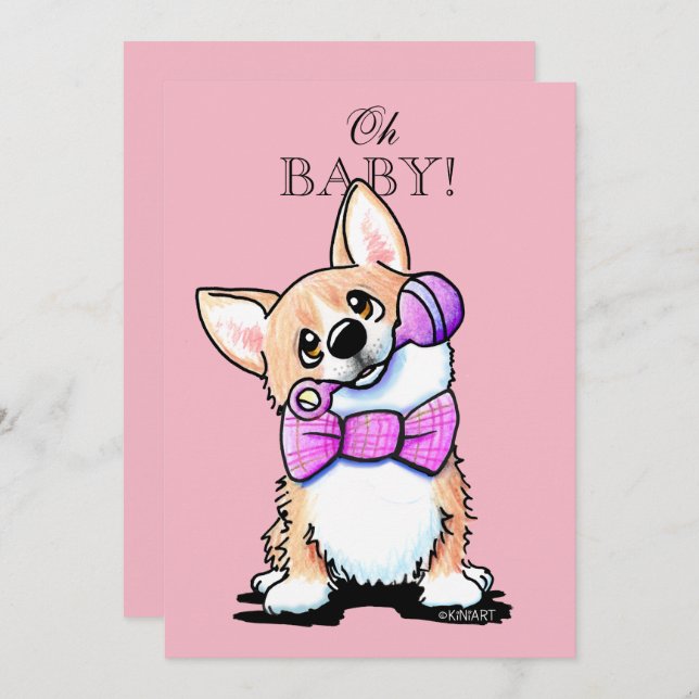 KiniArt Corgi rose bébé douche Invitations (Devant / Derrière)