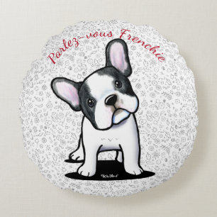 KiniArt Curious Français Bulldog Coussin rond