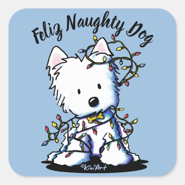 KiniArt Delighted Westie Quadratischer Aufkleber (Vorderseite)