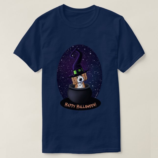 KiniArt Doodle Dog Hexenkarte Halloween T-Shirt (Design vorne)
