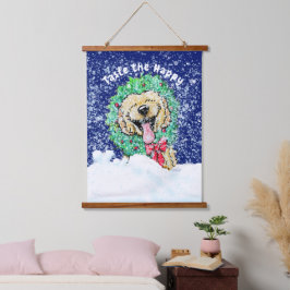 KiniArt DoodleMoji Goldendoodle Weihnachten Wandteppich Mit Holzrahmen