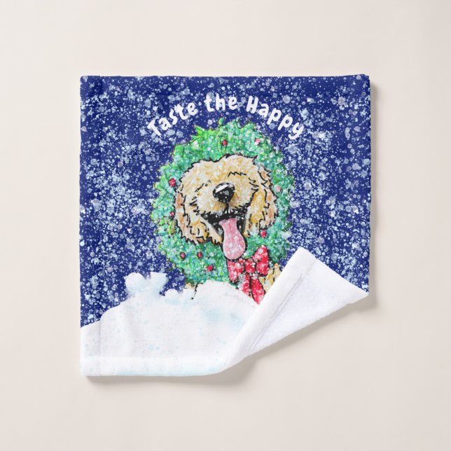 KiniArt DoodleMoji Goldendoodle Weihnachtsbath Badhandtuch Set (Waschlappen)