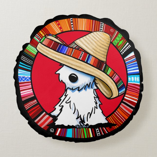 KiniArt Fiesta Westie Rundes Kissen (Vorderseite)