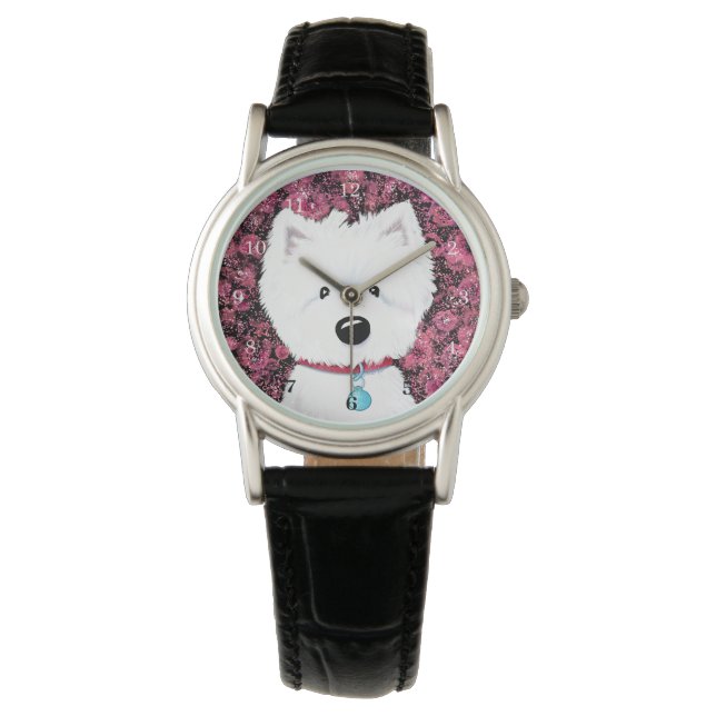 KiniArt Fluffy Westie Rose Armbanduhr (Vorderseite)