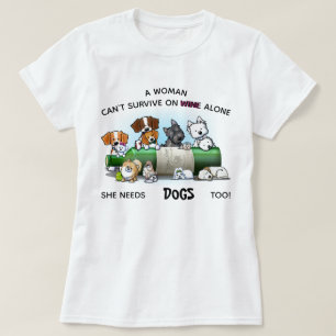 KiniArt Frauen HUNDE und WEIN T-Shirt