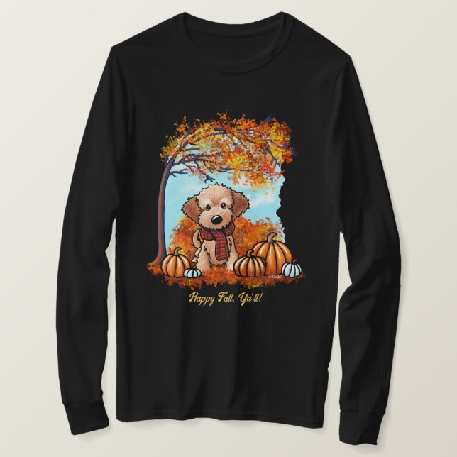 KiniArt Goldendoodle Pup Herbst T-Shirt (Design vorne)