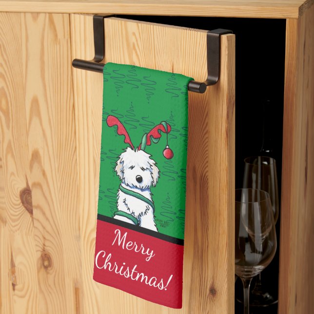 KiniArt Havanese Rentier Weihnachten Geschirrtuch (Drittel gefaltet)
