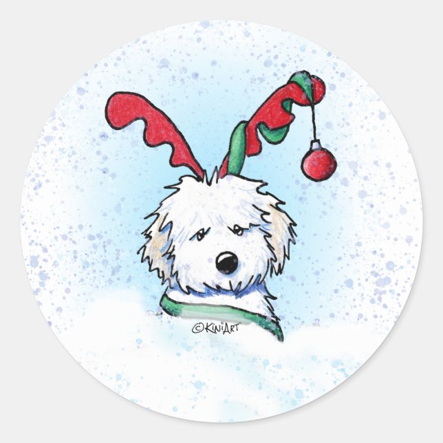 KiniArt Havanese Rentier Weihnachten Runder Aufkleber (Vorderseite)