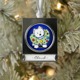 KiniArt Kranz Westie Personalisierter Weihnachtssc Banner-Ornament Silber