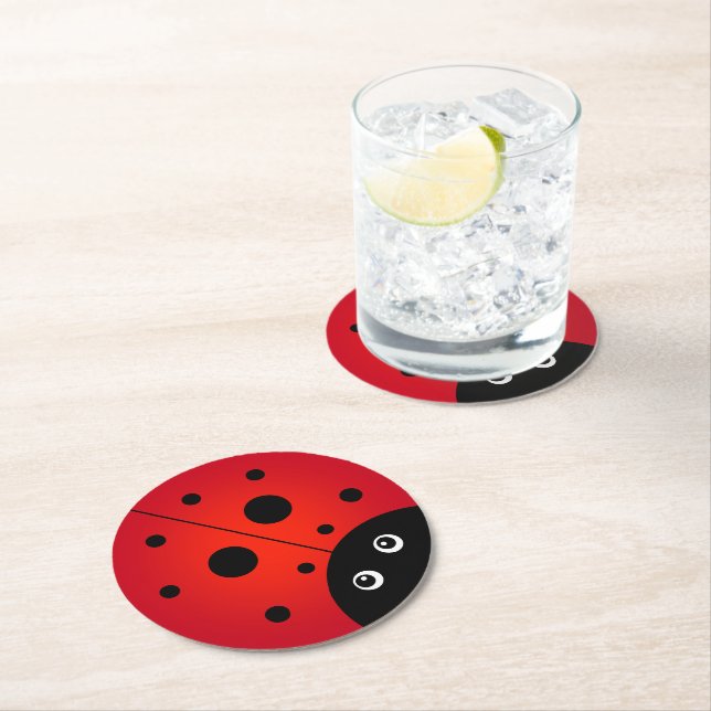 KiniArt Ladybug Runder Pappuntersetzer (Vor Ort)