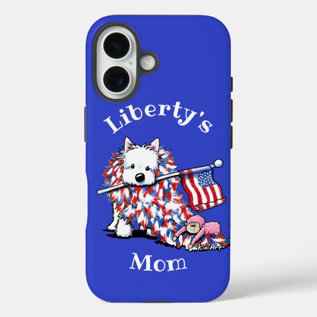 KiniArt Liberty Westie iPhone 16 Hülle (Rückseite)