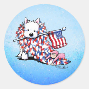 KiniArt Liberty Westie Runder Aufkleber