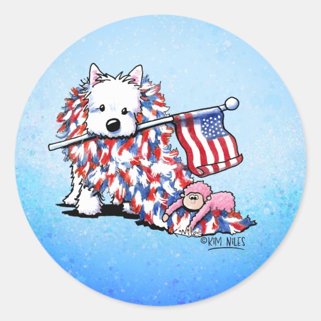 KiniArt Liberty Westie Runder Aufkleber (Vorderseite)