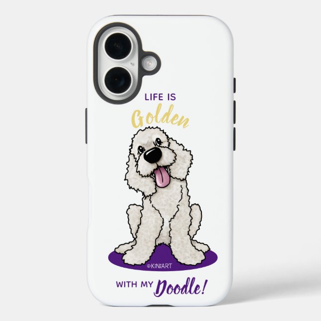 KiniArt Life ist goldenes DOODLE iPhone 16 Hülle (Rückseite)