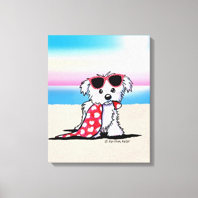 KiniArt Maltese Beach Dog Leinwanddruck (Vorderseite)